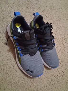 Puma Gray Sneakers with Blue and Neon Accents
